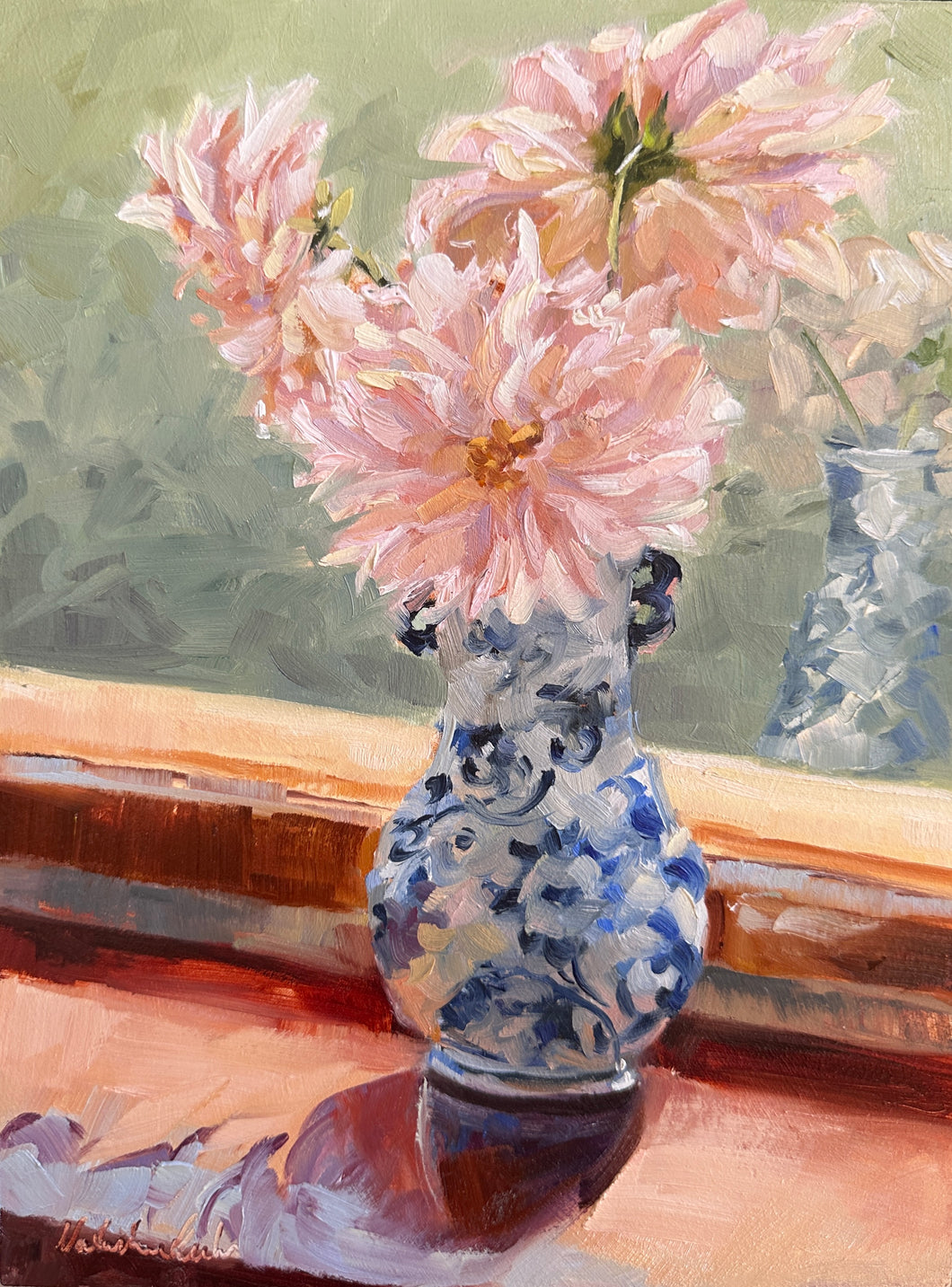 Afternoon Dahlia in Blue and White Vase
