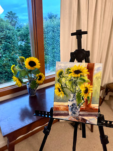Day 31, Sunflowers in a Blue and white vase