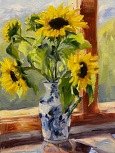 Load image into Gallery viewer, Day 31, Sunflowers in a Blue and white vase
